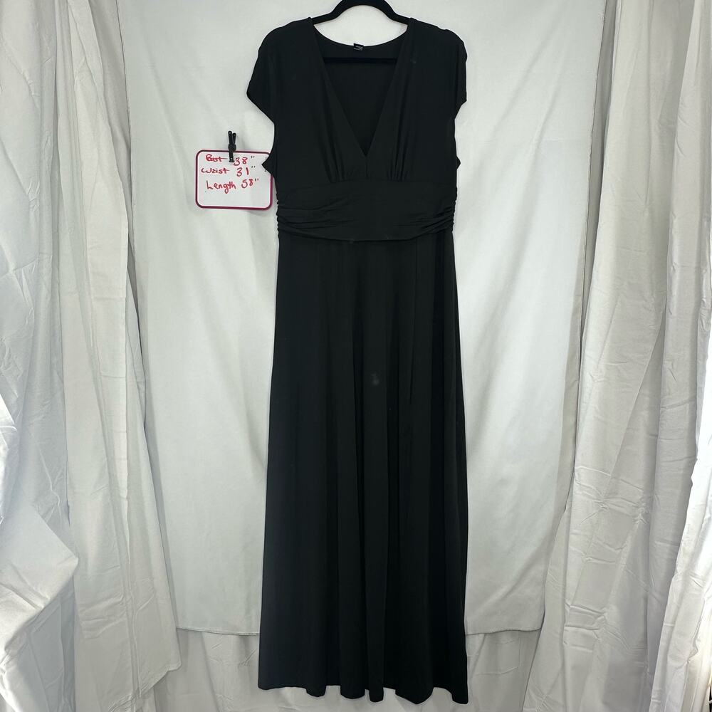 Anrabess Black Maxi Dress Large Deep V-Neck Sexy Gothic Witchcore Simple Minimal